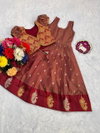 Ajd 8148 Soft Silk Golden Zari Weaving Work Kids Wear Gown Collections Wholesale Online